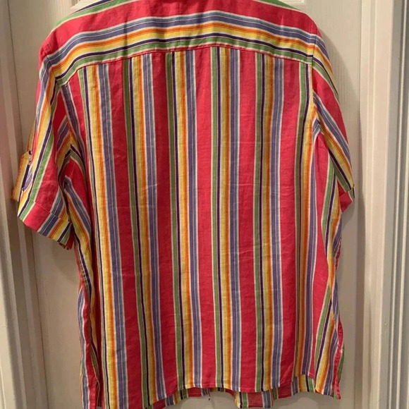 Lauren Ralph Lauren 💯% linen stripe ladies short sleeve shirt, button down - Picture 9 of 11